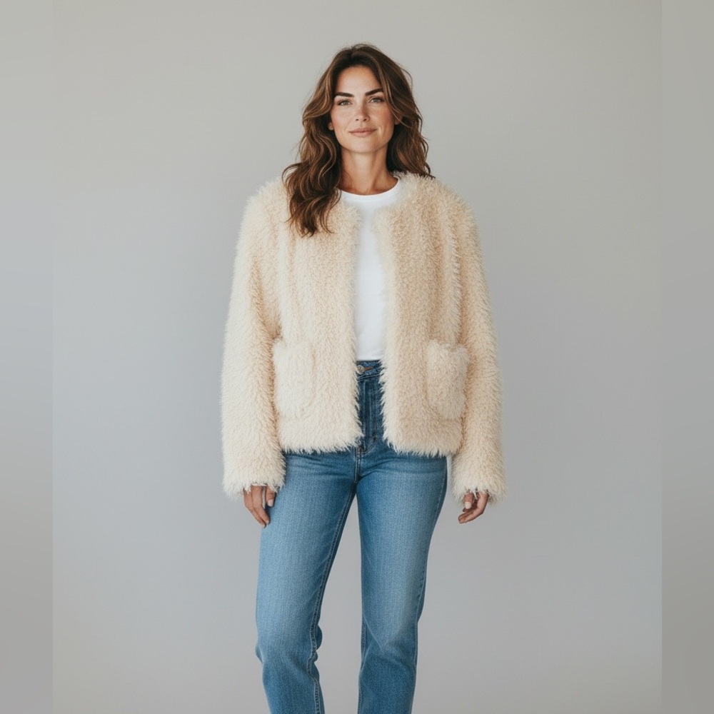 Cozy Creamy-White Fluffy Teddy Jacket
